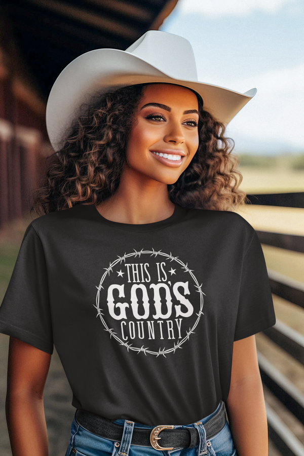 Barbed Wire God's Country WHITE INK T-Shirt