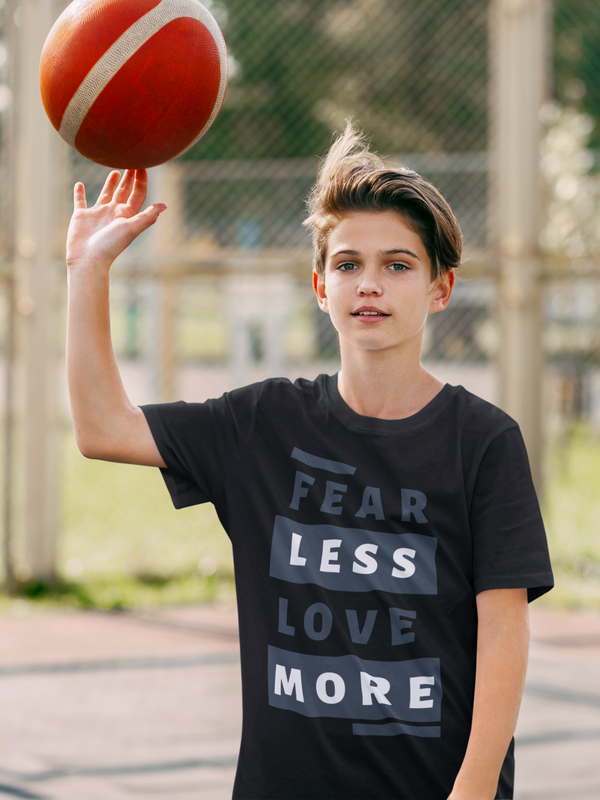 Fear Less Love More Unisex Youth T-Shirt (Dark Gray or Lime Ink)/ Love is Fearless - Janet Newberry Collection
