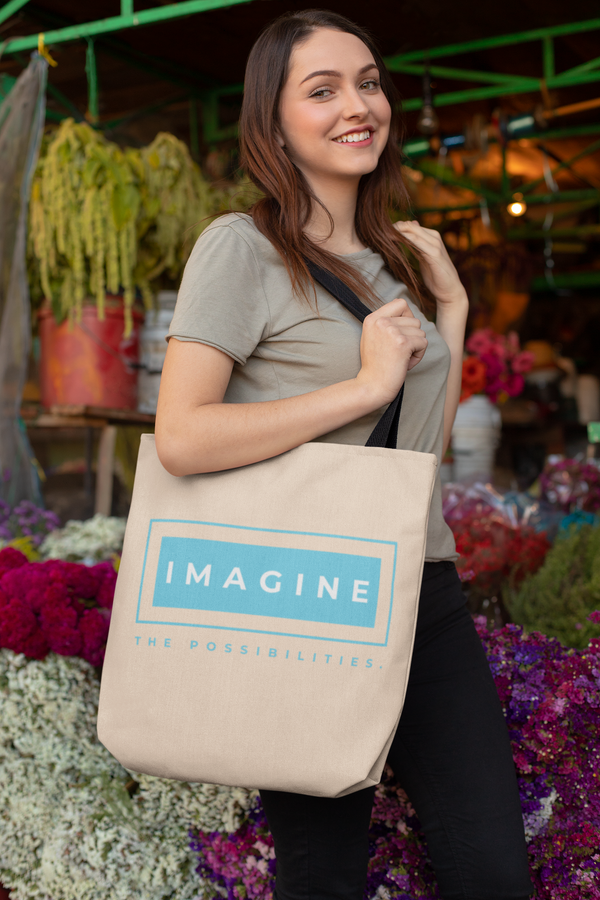 Canvas Bag - Imagine The Possibilities Lime/Heather Ice Blue/Deep Teal/Black /  Love is Fearless - Janet Newberry Collection