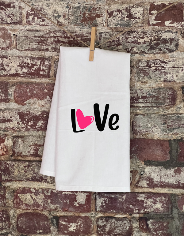 Kitchen Towels - Valentine's Day - Love With Pink Heart