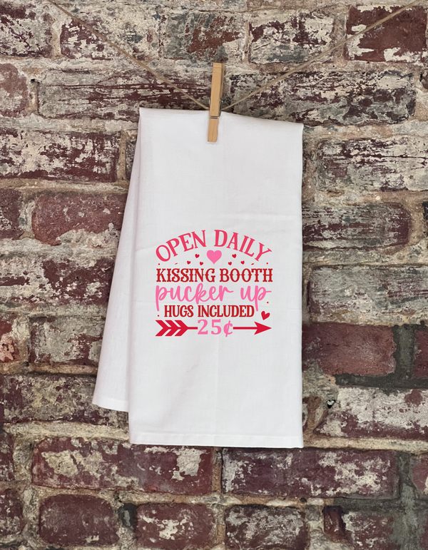 Kitchen Towels - Valentine's Day - Open Daily Kissing Booth