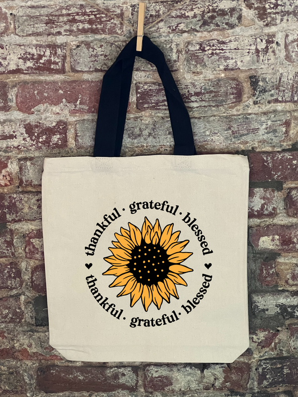 Fall - Thankful Grateful Blessed Sunflower Canvas Bag