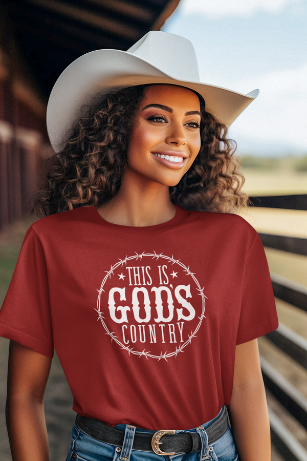 Barbed Wire God's Country WHITE INK T-Shirt