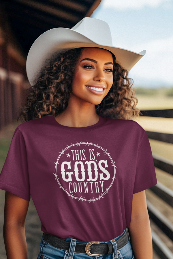 Barbed Wire God's Country WHITE INK T-Shirt