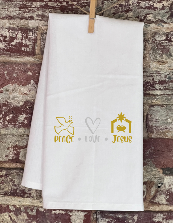 CHRISTMAS - Peace Love Jesus - Kitchen Towel