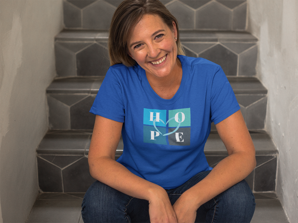 Hope With Heart-Aqua T-Shirt / Love is Fearless - Janet Newberry Collection
