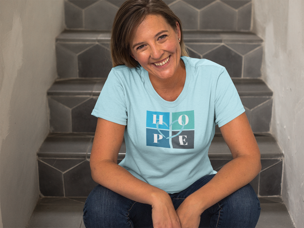 Hope With Heart-Aqua T-Shirt / Love is Fearless - Janet Newberry Collection
