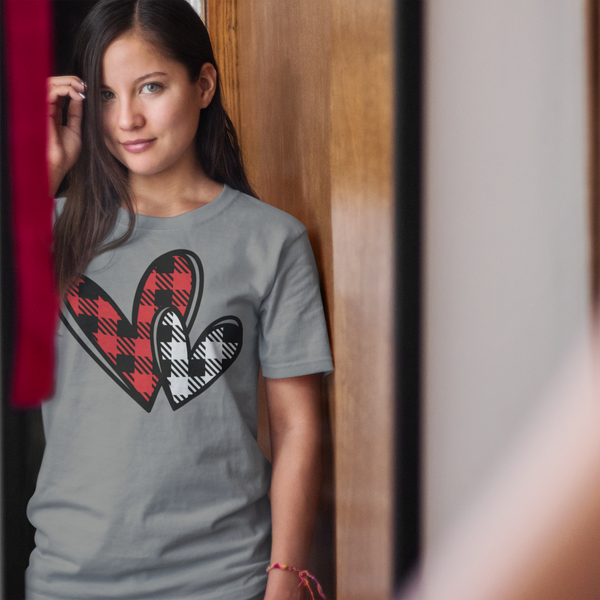 Valentine's Day - Red & White Plaid Hearts T-Shirt