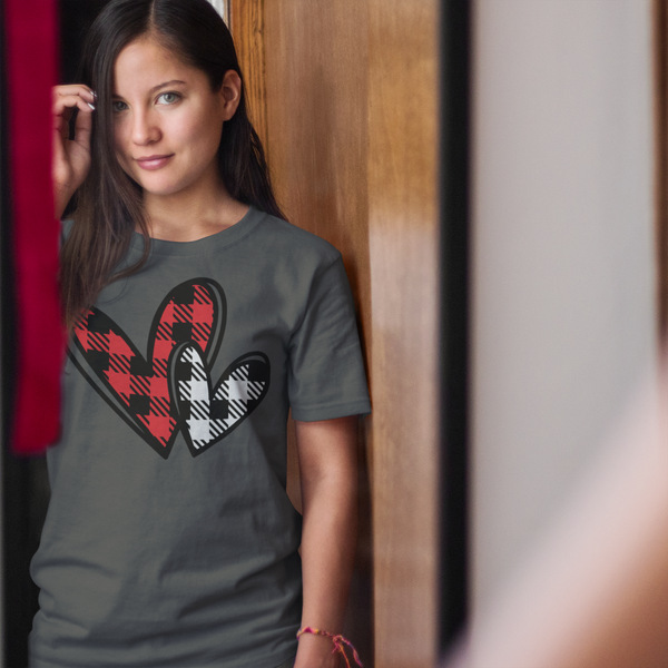 Valentine's Day - Red & White Plaid Hearts T-Shirt