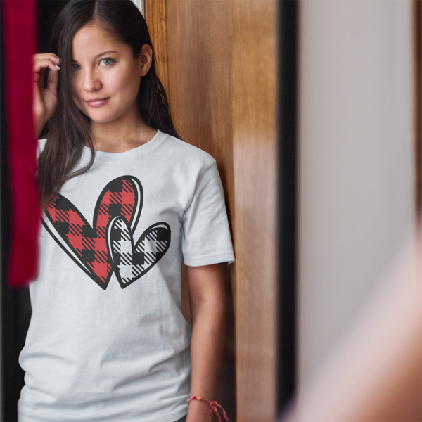 Valentine's Day - Red & White Plaid Hearts T-Shirt